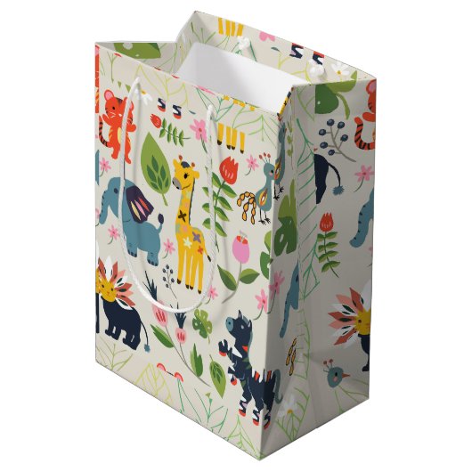 Dierlijk Oerwoud pastel bladpatroon Medium Cadeauzakje (Achterkant Gekanteld)