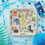 Dierlijk Oerwoud Pastel Bladpatroon Verjaardag Papieren Bordje (Feest)