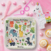 Dierlijk Oerwoud Pastel Bladpatroon Verjaardag Papieren Bordje (Feest)