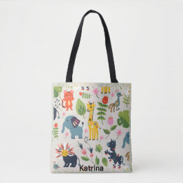 Dierlijk Oerwoud pastelblad gepersonaliseerd patro Tote Bag