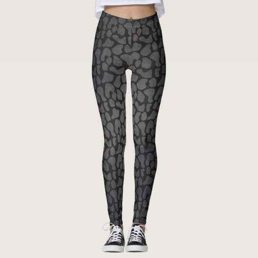 Dierlijk printpatroon, grijze Giraffe op zwart Leggings (Voorkant)