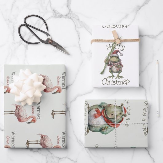 Dierlijk Verpakpapier Platte Blad Set van 3 Inpakpapier Vel (Voorkant)