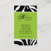 Dierlijk Visitekaartje Zebra Beauty Salon Lime Gre (Achterkant)