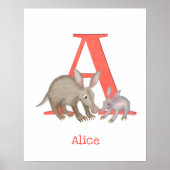 Dierlijke ABC A is bestemd voor aardvarkafdruk Poster (Voorkant)