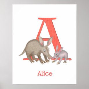 Dierlijke ABC A is bestemd voor aardvarkafdruk Poster