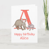Dierlijke ABC A is voor aardvark verjaardagskaart Kaart (Voorkant)