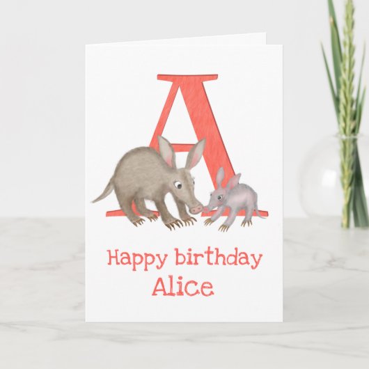 Dierlijke ABC A is voor aardvark verjaardagskaart Kaart (Voorkant)