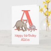 Dierlijke ABC A is voor aardvark verjaardagskaart Kaart (Gele Bloem)