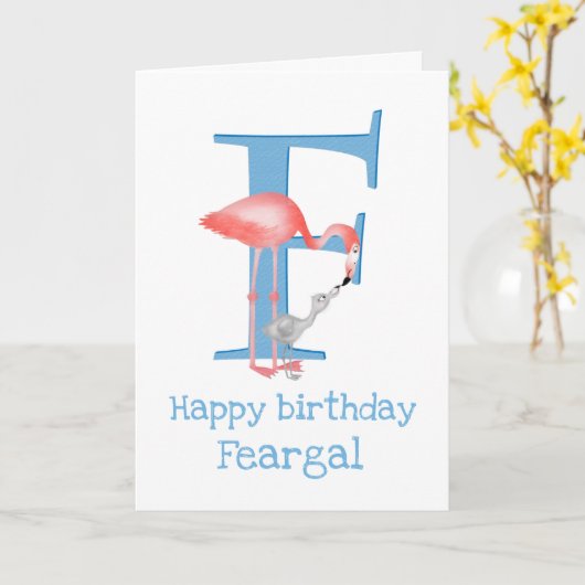 Dierlijke ABC F is een flamingo verjaardagskaart Kaart (Gele Bloem)