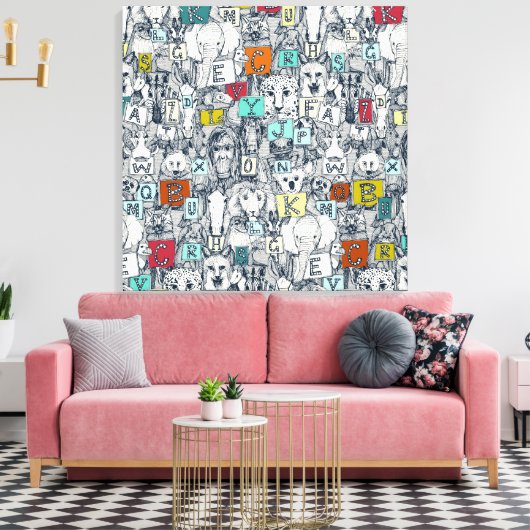 Dierlijke ABC-indigo multi Canvas Afdruk (Insitu (Woonkamer))