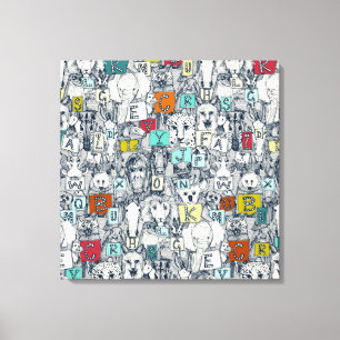 Dierlijke ABC-indigo multi Canvas Afdruk