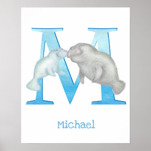 Dierlijke ABC M is bestemd voor manateprint Poster
