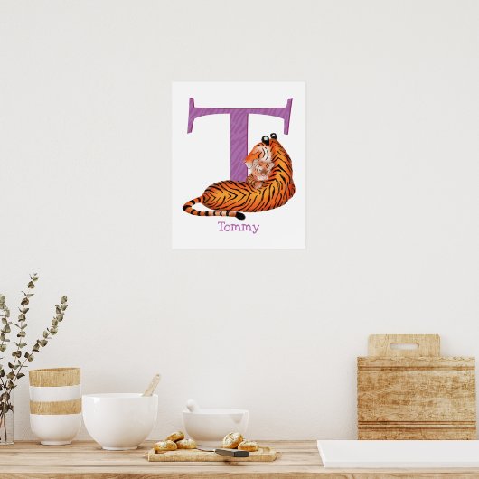 Dierlijke ABC T is bestemd voor tijgerafdrukken Poster (Keuken)