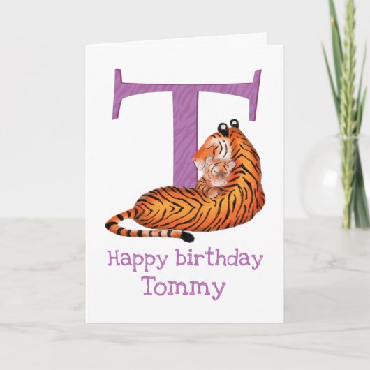 Dierlijke ABC T is een tijgerverjaardagskaart Kaart (Voorkant)