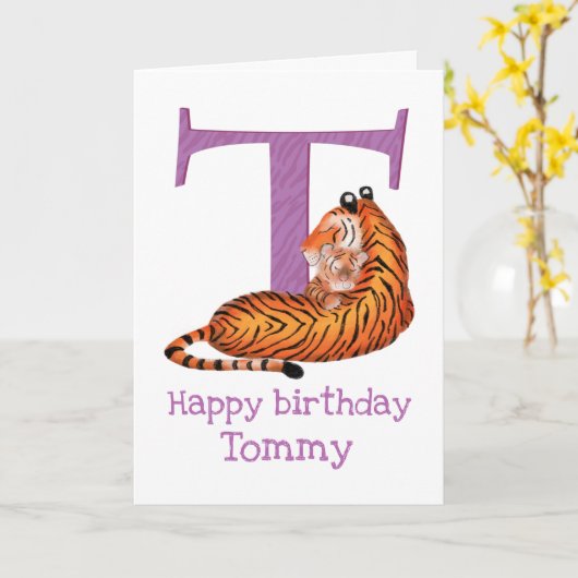 Dierlijke ABC T is een tijgerverjaardagskaart Kaart (Gele Bloem)