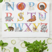 Dierlijke ABC-theedoek (blauwe versie) Theedoek (Gevouwen)