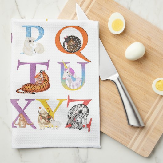 Dierlijke ABC-theedoek (blauwe versie) Theedoek (Quarter Fold)