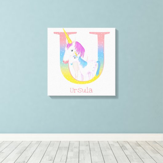 Dierlijke ABC U is bestemd voor eenhoorncanvasafdr Canvas Afdruk (Insitu (Houten vloer))