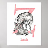Dierlijke ABC Z is bestemd voor zebraafdrukken Poster (Voorkant)