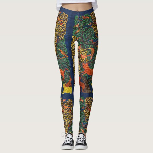 Dierlijke abstracte botanische illustratie leggings (Voorkant)