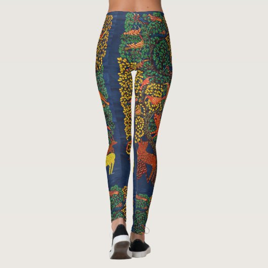 Dierlijke abstracte botanische illustratie leggings (Achterkant)