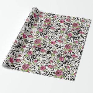 Dierlijke afdruk en Rozen Cadeaupapier