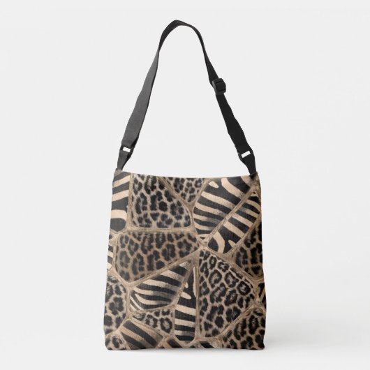 Dierlijke afdruk - Luipaard en Zebra - pastelgoud Crossbody Tas (Achterkant)