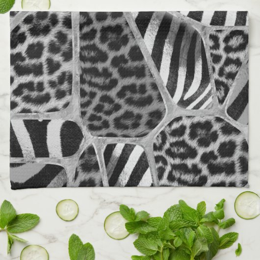 Dierlijke afdruk - Luipaard en Zebra - zilver Theedoek (Gevouwen)