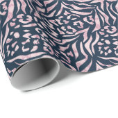 Dierlijke afdruk, luipaard, tijger, blauw, roze, h cadeaupapier (Rol Hoek)