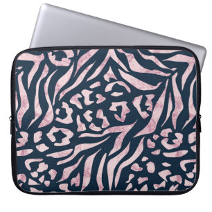 Dierlijke afdruk, luipaard, tijger, blauw, roze, h laptop sleeve