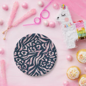 Dierlijke afdruk, luipaard, tijger, blauw, roze, h papieren bordje (Feest)