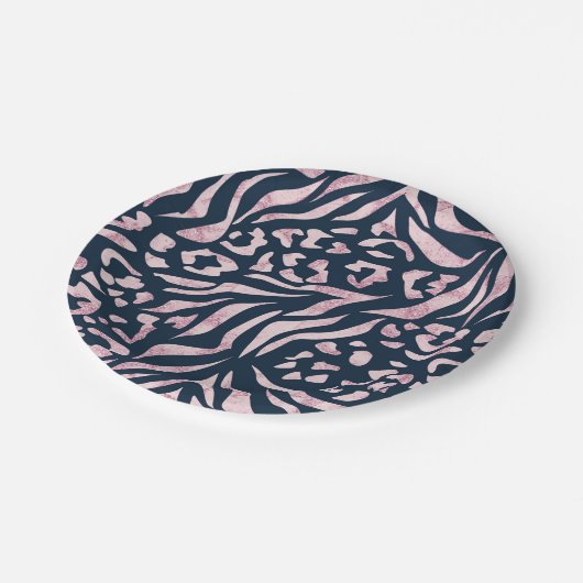 Dierlijke afdruk, luipaard, tijger, blauw, roze, h papieren bordje (Gekanteld)