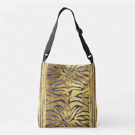 Dierlijke afdruk, tijgerstrepen in goud, blauw, wi crossbody tas (Achterkant)