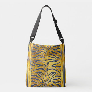 Dierlijke afdruk, tijgerstrepen in goud, blauw, wi crossbody tas