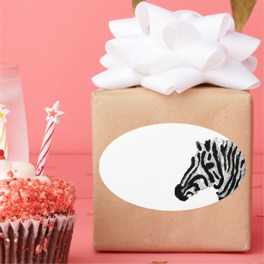 Dierlijke afdruk zwart-wit Zebra Ovale Sticker (Feest)