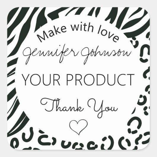 Dierlijke afdrukzwart en wit vierkante sticker (Voorkant)