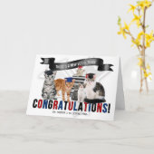 Dierlijke Afstuderen Humorische katten in Pet Kaart (Gele Bloem)