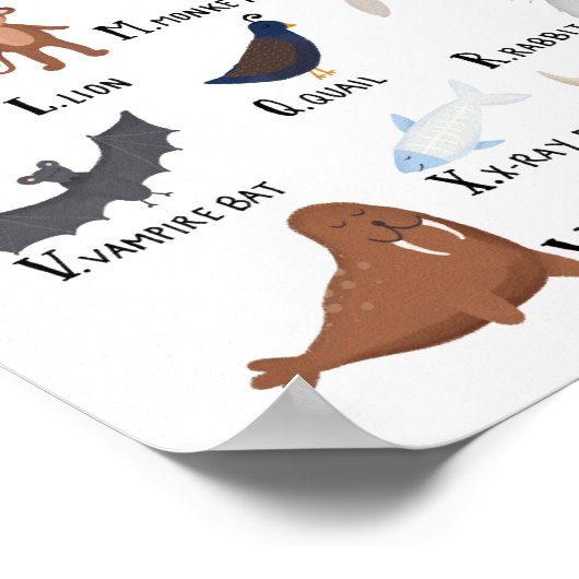 Dierlijke alfabet Chart A-Z art print (Hoek)