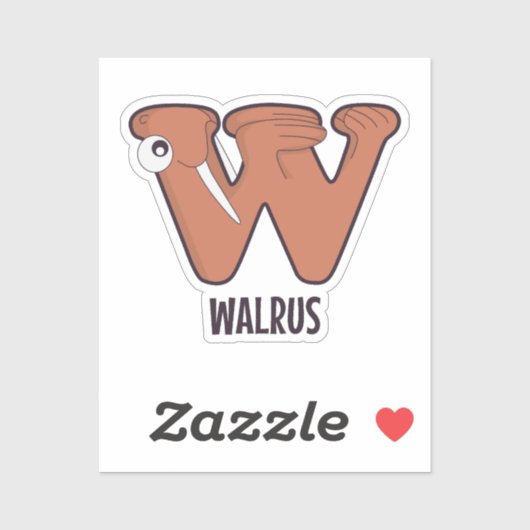 Dierlijke alfabet letter - W (Walrus) Sticker (Vel)