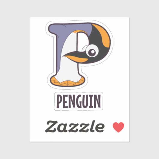 Dierlijke alfabetletter - P (pinguïn) Sticker (Vel)