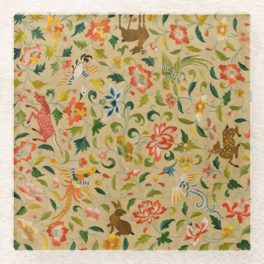 Dierlijke Antiek vogelpest Deer Rabbit Glazen Onderzetter (Voorkant)