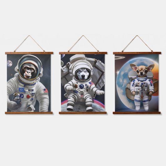 Dierlijke astronauten, afhangend tapijt hangend wandkleed (Driedubbel)