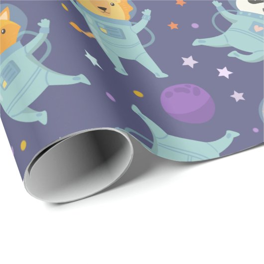 Dierlijke astronauten cadeaupapier (Rol Hoek)