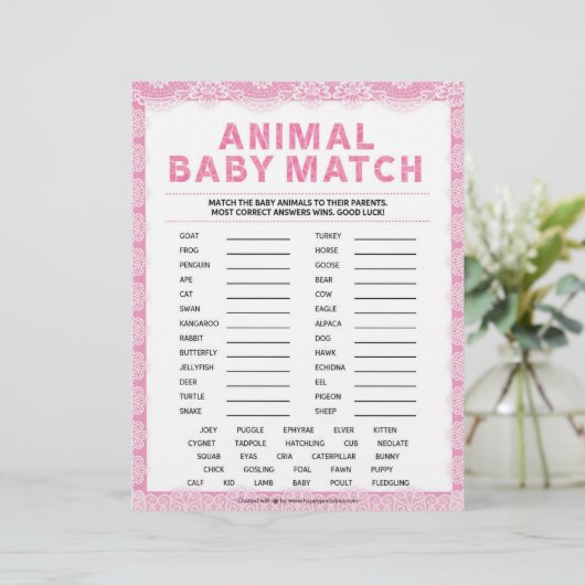 Dierlijke Baby [Luxe kant [Roze]] Briefhoofd (Staand voorkant)