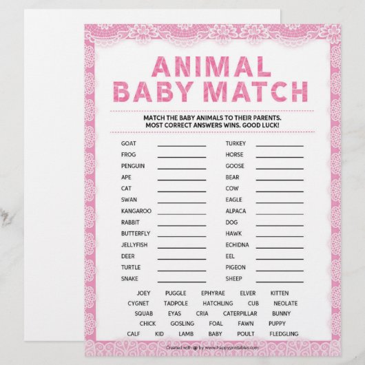 Dierlijke Baby [Luxe kant [Roze]] Briefhoofd (Voorkant / Achterkant)