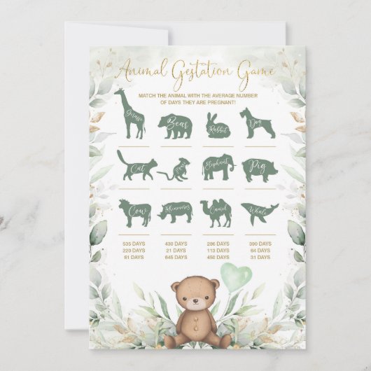 Dierlijke Baby shower Teddy Bear Game Kaart (Voorkant)