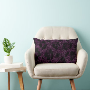 Dierlijke bedrukte zwarte en roze glitter lumbar p kussen