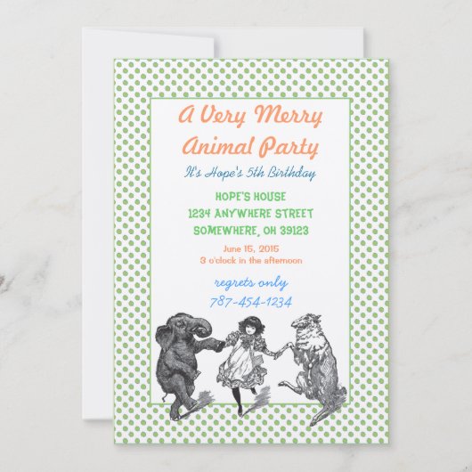 Dierlijke Birthday Party Invitation Green Dot Bord Kaart (Voorkant)