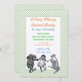 Dierlijke Birthday Party Invitation Green Dot Bord Kaart (Voorkant / Achterkant)