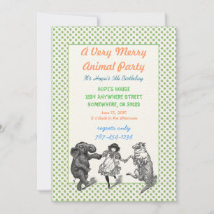 Dierlijke Birthday Party Invitation Green Dot Bord Kaart